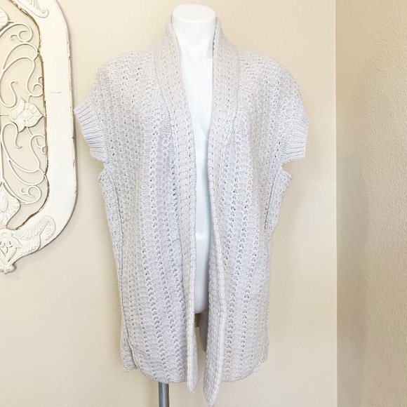 Inhabit Sweaters - Inhabit | Light Gray Wool Blend Short Sleeve Open Cardigan Sweater | Size: 79